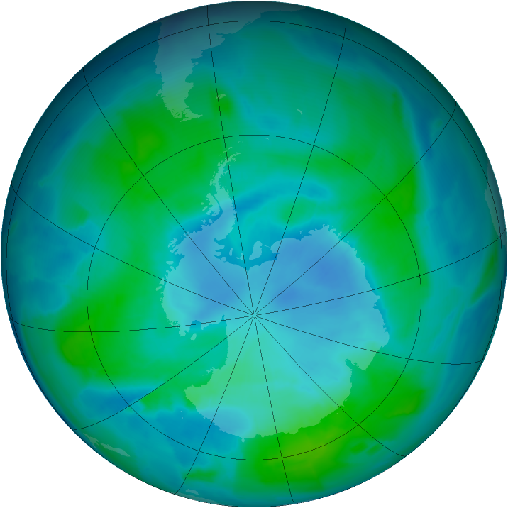 Antarctic ozone map for 16 February 2015